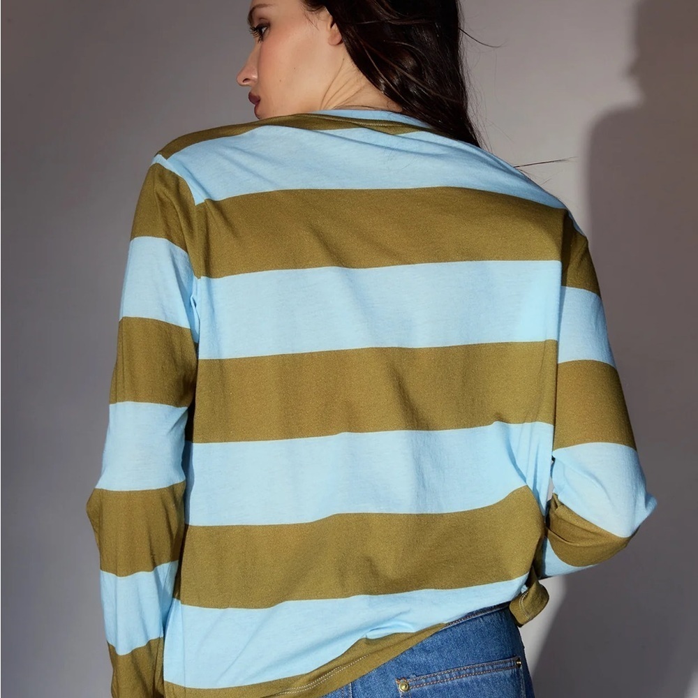 Cynthia Rowley Blue and Olive Striped Sweatshirt - Picture 2 of 6